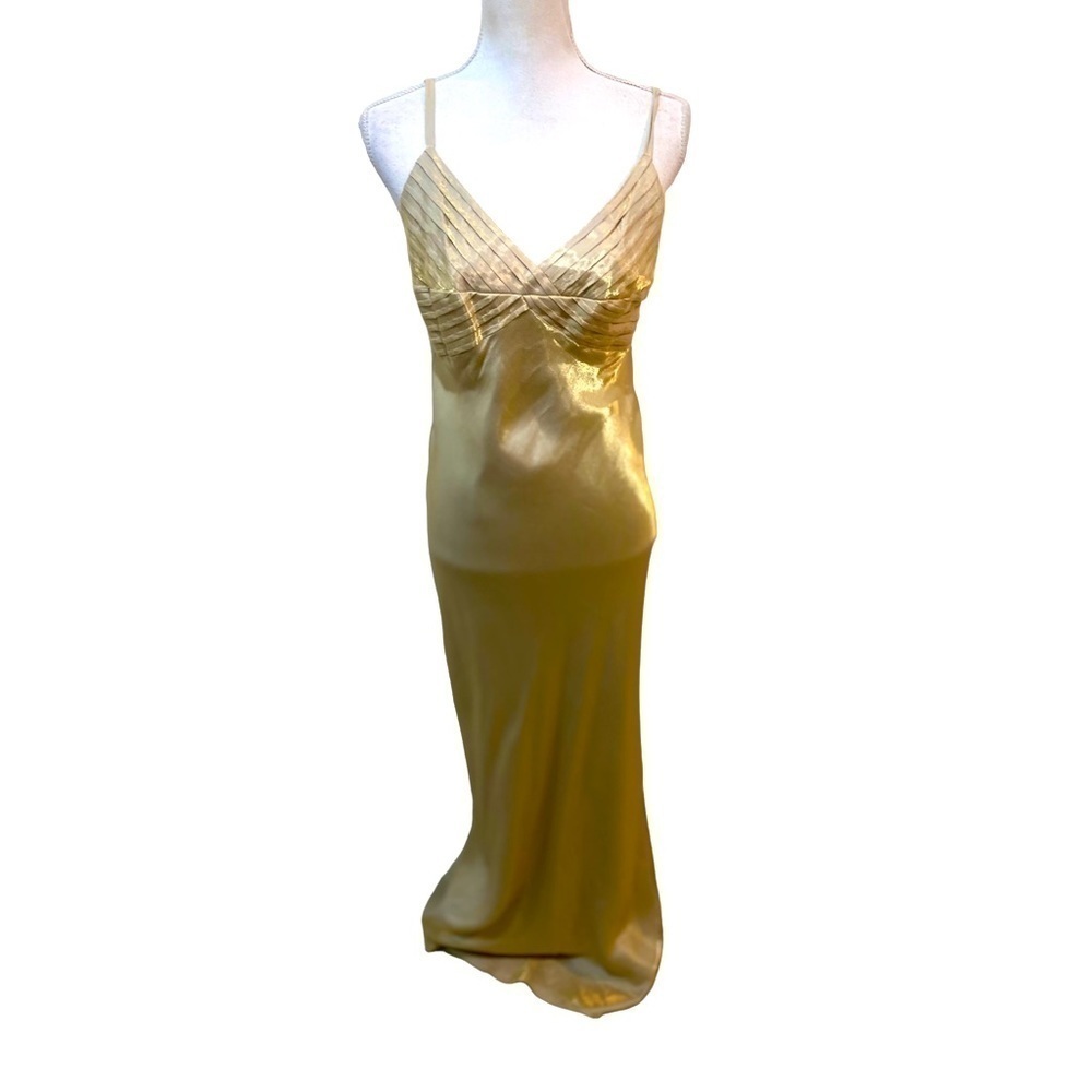 Vtg ever beauty shimmering champagne gold lined spaghetti strap gown back zip